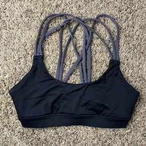 Forever 21 Sports Bra Small Black Gray Strappy Back No Pads Gym Training